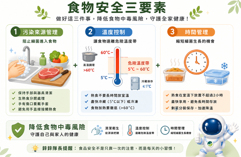 食品安全三要素：污染來源管理、溫度控制與時間管理
